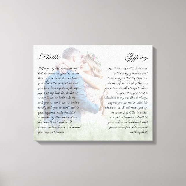 Elegant His & Hers Wedding Vow Art Custom Photo Canvas Print (Front)