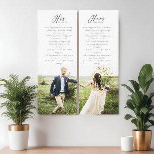 Elegant His & Hers Wedding Vows Minimal Photo Canvas Print