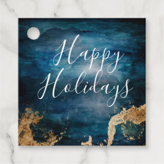 Elegant Holiday Blue and Gold Favour Tags