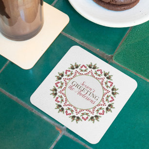 Elegant Holiday Circle Mandala Christmas Name Coaster