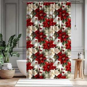 Elegant Holiday Curtain Red Bloom Bathroom Gift