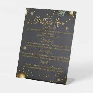 Elegant Holiday Dinner Menu Card Pedestal Sign
