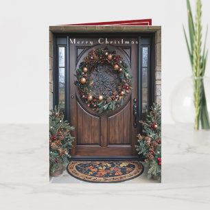Elegant Holiday Door Wreath Pine Trees Gold Card