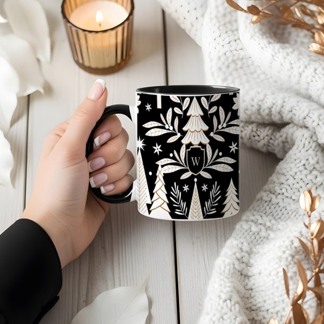 Elegant Holiday Evergreen Forest & Floral Monogram Mug (Elegant Holiday Evergreen Forest & Floral Monogram Mug)