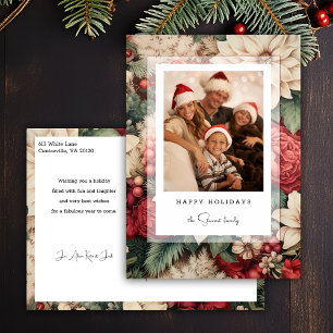 Elegant Holiday Floral Photo Postcard