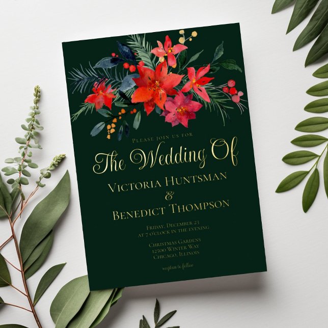 Elegant Holiday Floral Winter Wedding Green Gold (Creator Uploaded)