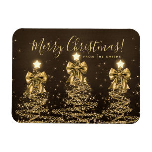 Elegant Holiday Gold Christmas Trees Greeting  Magnet