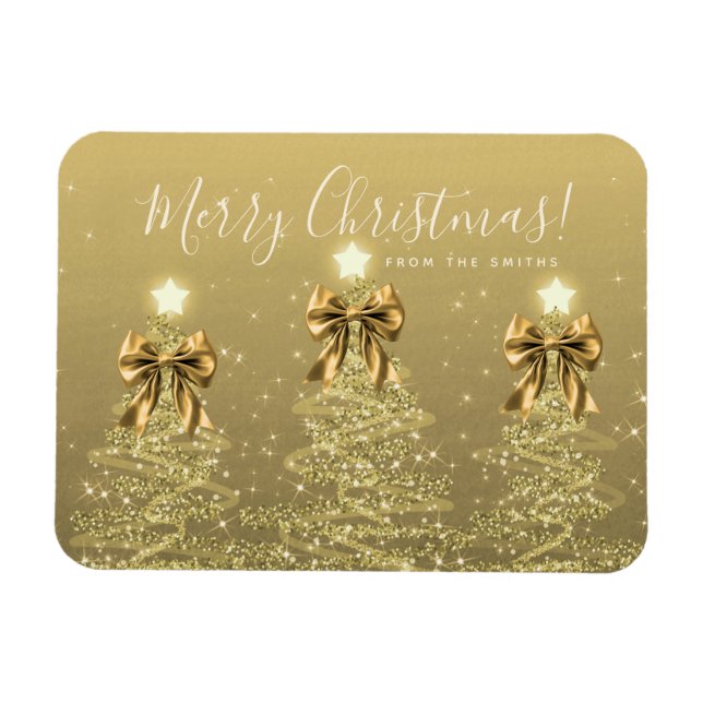 Elegant Holiday Gold Christmas Trees Greeting  Magnet (Horizontal)