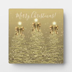Elegant Holiday Gold Christmas Trees w/ Bows Plaque