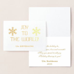 Elegant Holiday Gold JOY TO THE WORLD Typography Foil Card