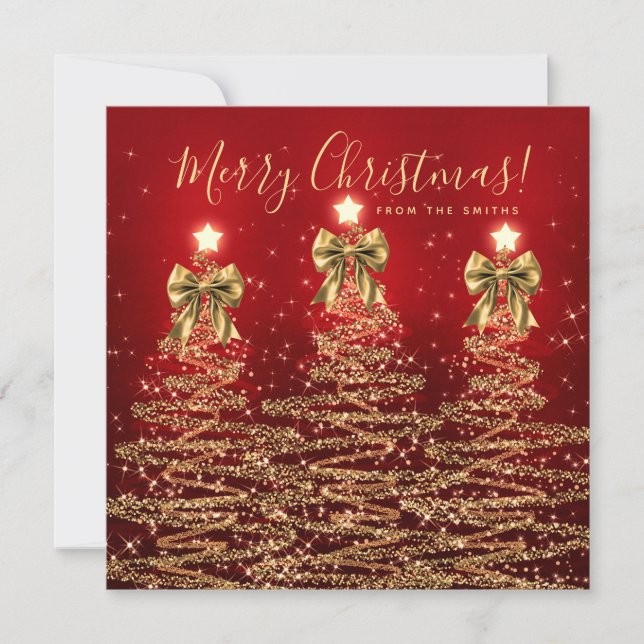 Elegant Holiday Gold Red Christmas Trees Greeting  (Front)