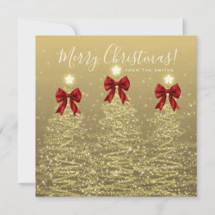 Elegant Holiday Gold Red Christmas Trees Greeting 