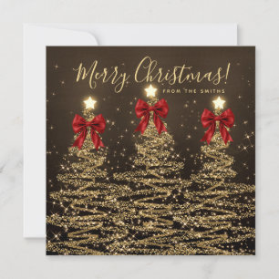 Elegant Holiday Gold Red Christmas Trees Greeting  Card