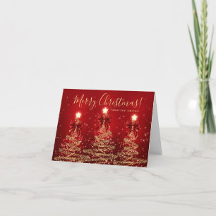 Elegant Holiday Gold Red Christmas Trees Greeting  Card