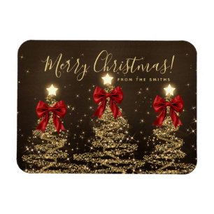 Elegant Holiday Gold Red Christmas Trees Greeting  Magnet