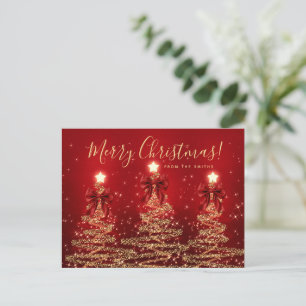 Elegant Holiday Gold Red Christmas Trees w/ Bows Postcard