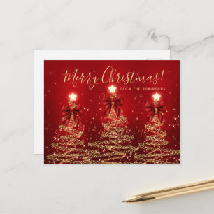 Elegant Holiday Gold Red Christmas Trees w/ Bows Postcard