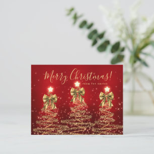 Elegant Holiday Gold Red Christmas Trees w/ Bows Postcard