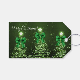 Elegant Holiday Green Christmas Trees Bows Gift Tags