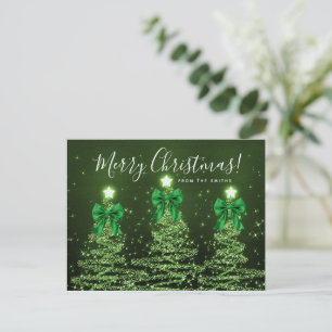 Elegant Holiday Green Christmas Trees Bows Postcard