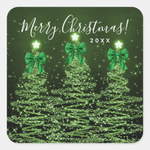 Elegant Holiday Green Christmas Trees Bows Square Sticker