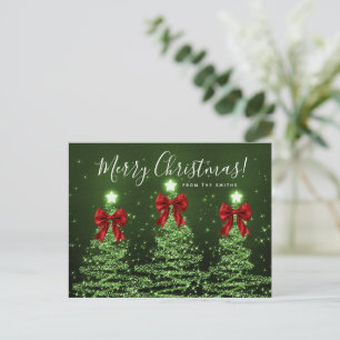 Elegant Holiday Green Christmas Trees Red Bows Postcard