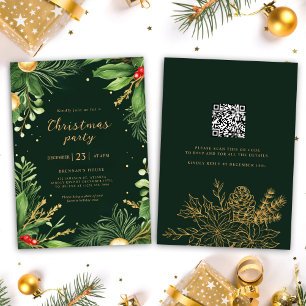 Elegant Holiday Greenery QR Code Christmas Party I Invitation