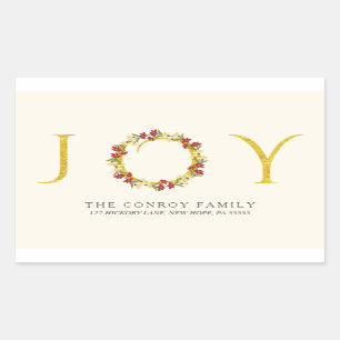 Elegant Holiday Joy Gold Wreath Return Address Rectangular Sticker