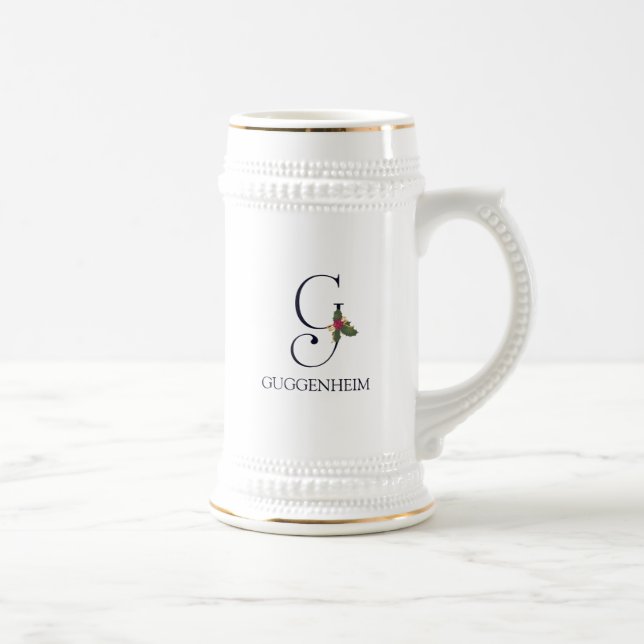 Elegant Holiday Monogram Initial G Personalized Beer Stein (Right)