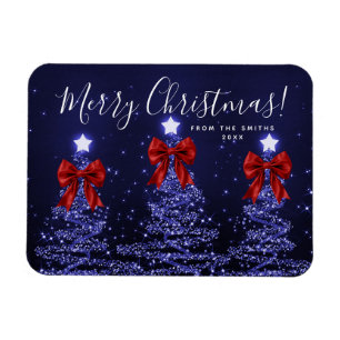 Elegant Holiday Navy Blue Christmas Trees Red  Magnet