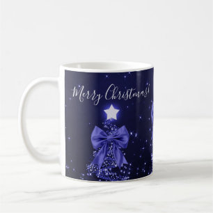 Elegant Holiday Navy Christmas Trees Bows Coffee Mug