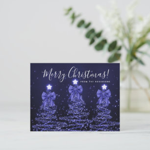 Elegant Holiday Navy Christmas Trees Bows Postcard