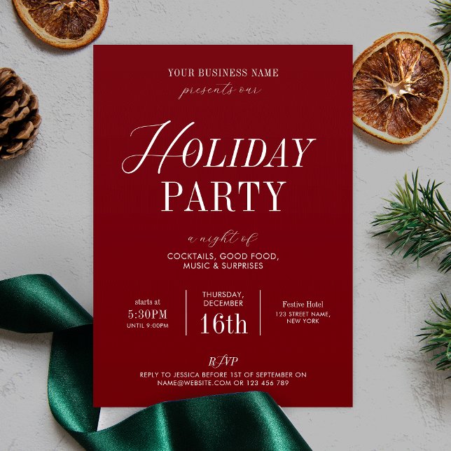 Elegant Holiday Office Party Business Christmas Invitation (Festive invitations in red & white, perfect for your Holiday Party)