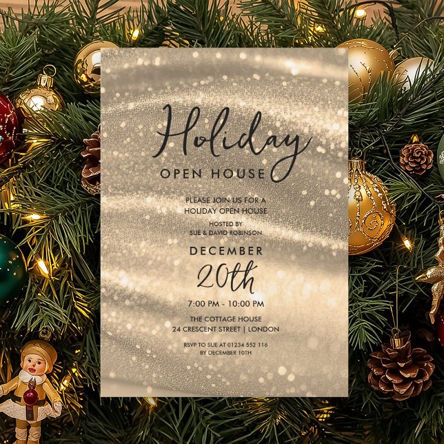 Elegant Holiday Open House Gold Sparkle Glam Invitation (Elegant Holiday Open House Gold Sparkle Glam Invitation)