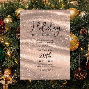 Elegant Holiday Open House Rose Gold Sparkle Glam Invitation