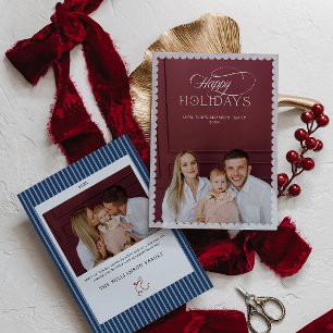 Elegant Holiday Photo Card with Scalloped Border