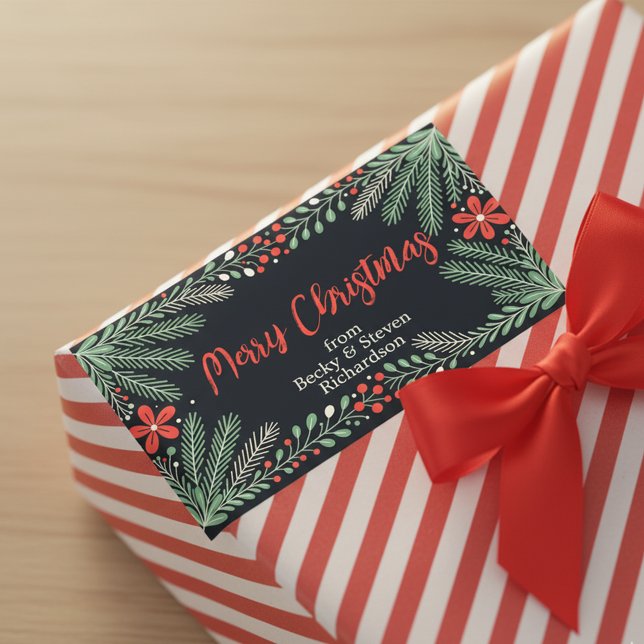 Elegant Holiday Pine and Holly Berry Christmas Rectangular Sticker (Creator Uploaded)