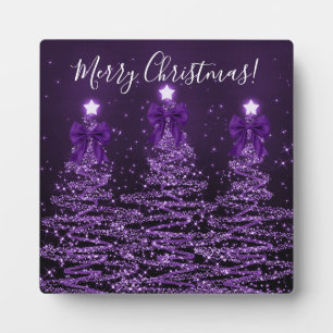 Elegant Holiday Purple Christmas Trees Bows Plaque