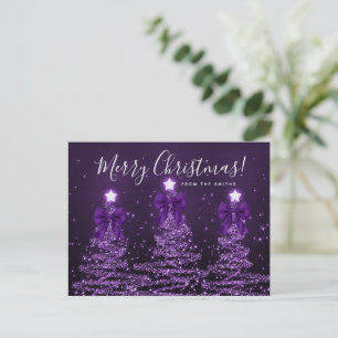 Elegant Holiday Purple Christmas Trees Bows Postcard