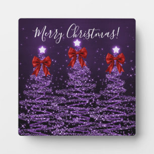 Elegant Holiday Purple Christmas Trees Red Bows Plaque