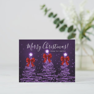 Elegant Holiday Purple Christmas Trees Red Bows Postcard