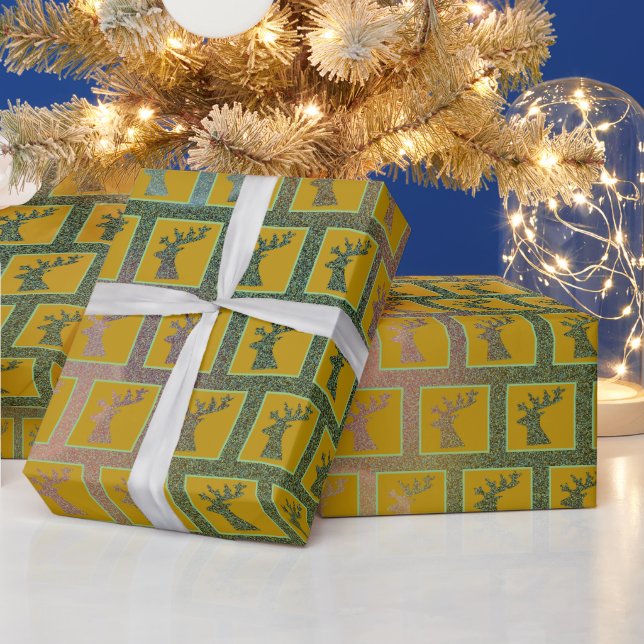 Elegant Holiday Reindeer Head Art Colourful Patter Wrapping Paper (Holidays)