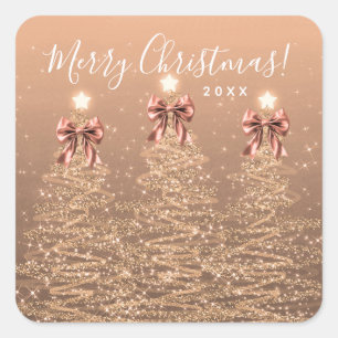 Elegant Holiday Rose Gold Christmas Trees Bows Square Sticker