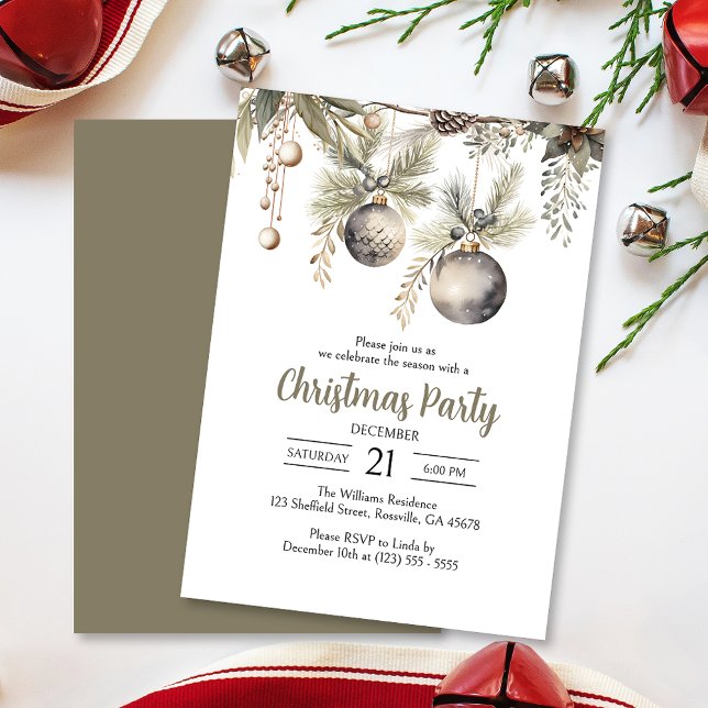 Elegant Holiday Season Christmas Party Invitation (Invite your guests to your Christmas celebration with this heartwarming and cozy holiday invitation.)