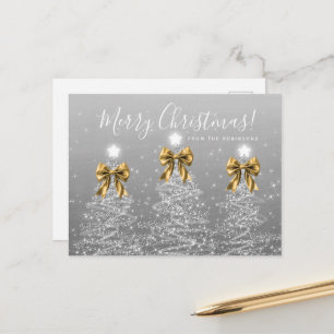 Elegant Holiday Silver Christmas Trees Gold Bows Postcard