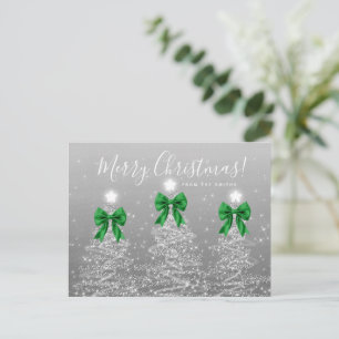 Elegant Holiday Silver Christmas Trees Green Bows Postcard