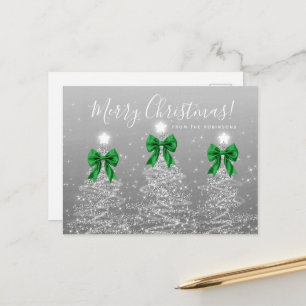 Elegant Holiday Silver Christmas Trees Green Bows Postcard