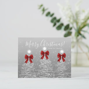 Elegant Holiday Silver Christmas Trees Red Bows Postcard
