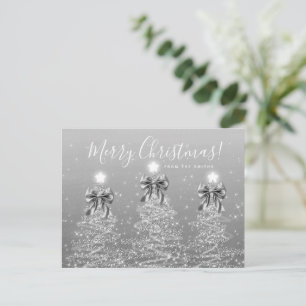 Elegant Holiday Silver Christmas Trees w/ Bows Postcard