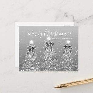 Elegant Holiday Silver Christmas Trees w/ Bows Postcard